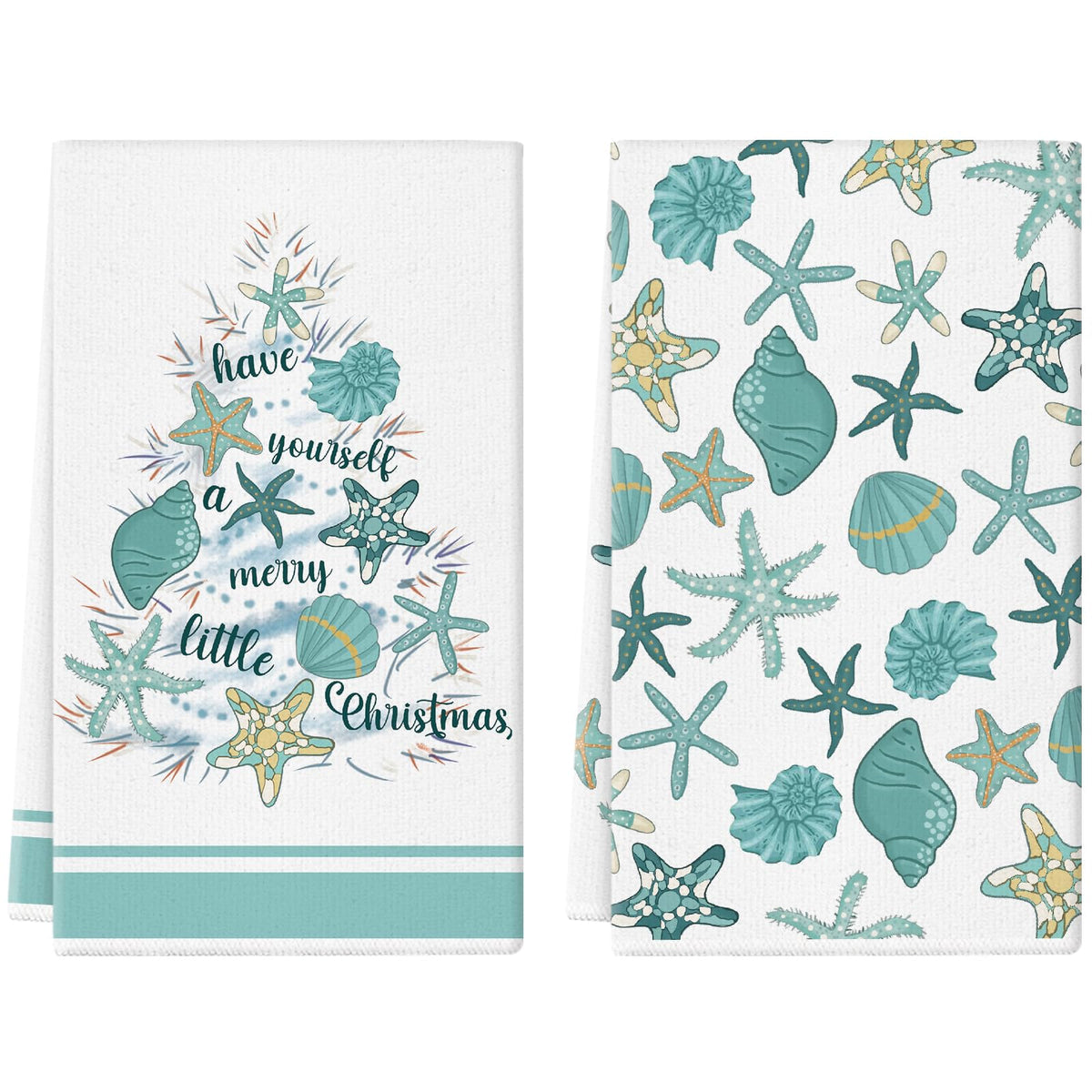 GPGHE coastal Christmas towels showcase beachy decor for festive kitchen ambiance