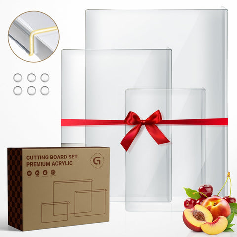 Gracenal 3-piece acrylic cutting board set with counter lip for stable food prep.