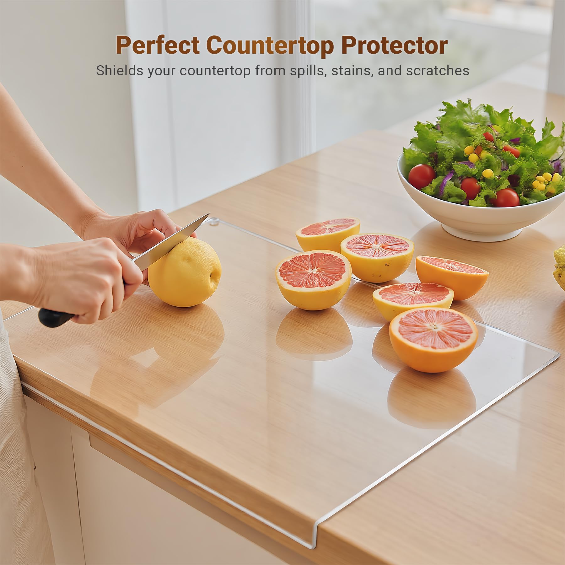 Gracenal clear cutting board on countertop blends with any decor.