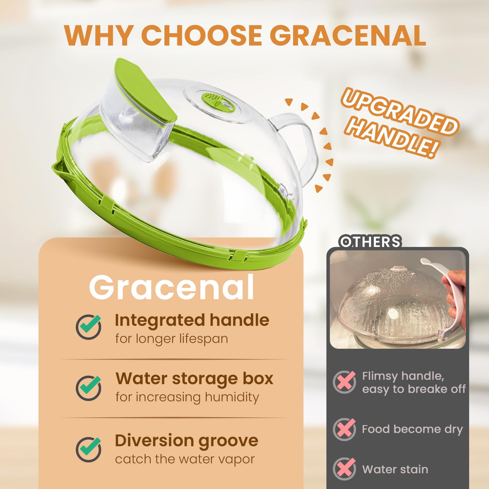 Gracenal dome design minimizes contact with food while heating.