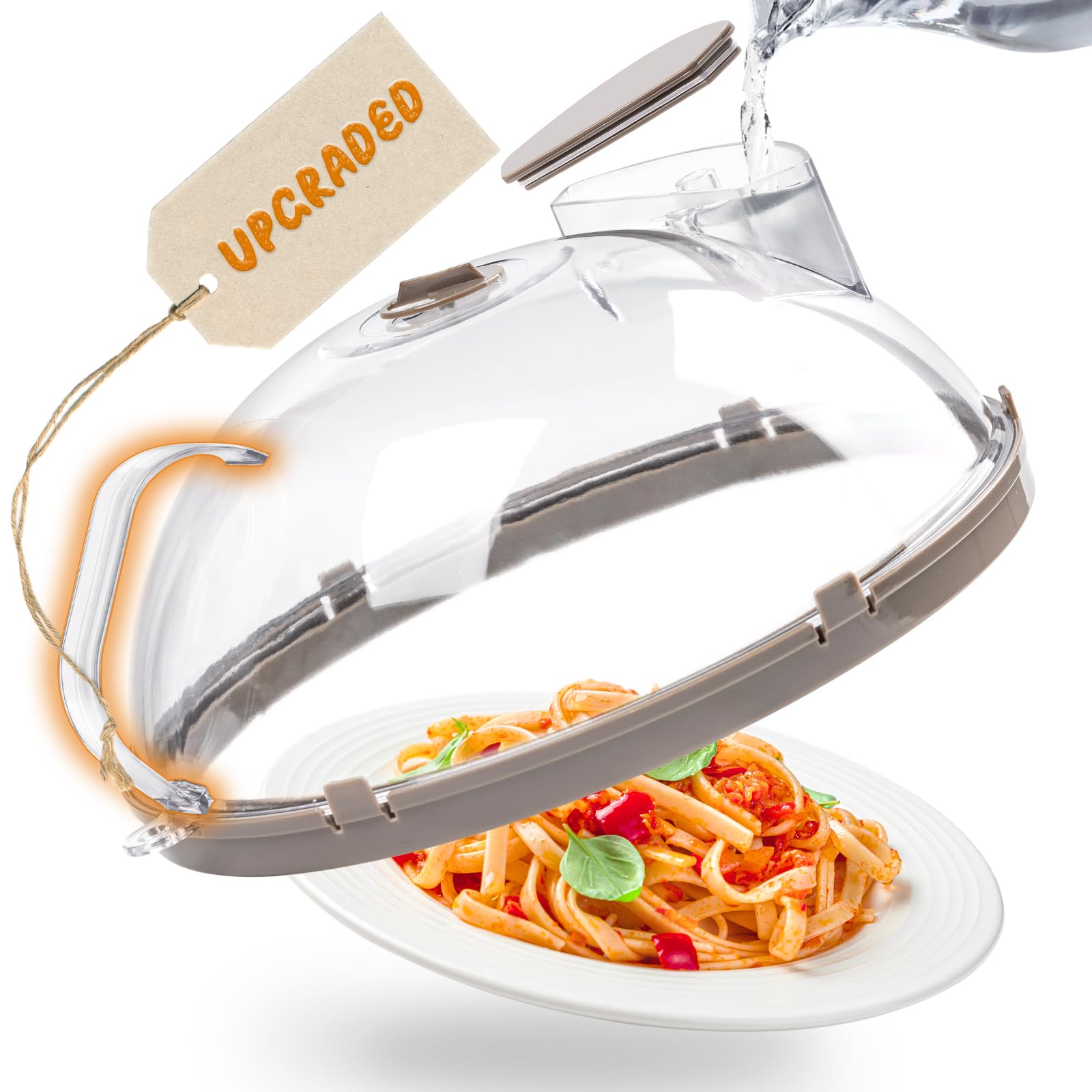 Gracenal microwave splatter cover with water steamer in use; helps keep your microwave clean.