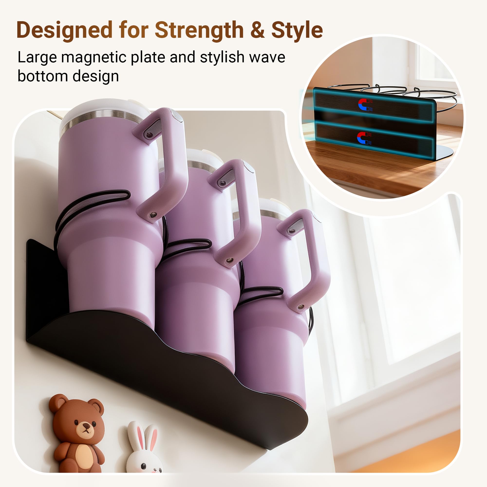 Gracenal Stanley 40oz tumbler organizer keeps bulky bottles neatly arranged for easy access.