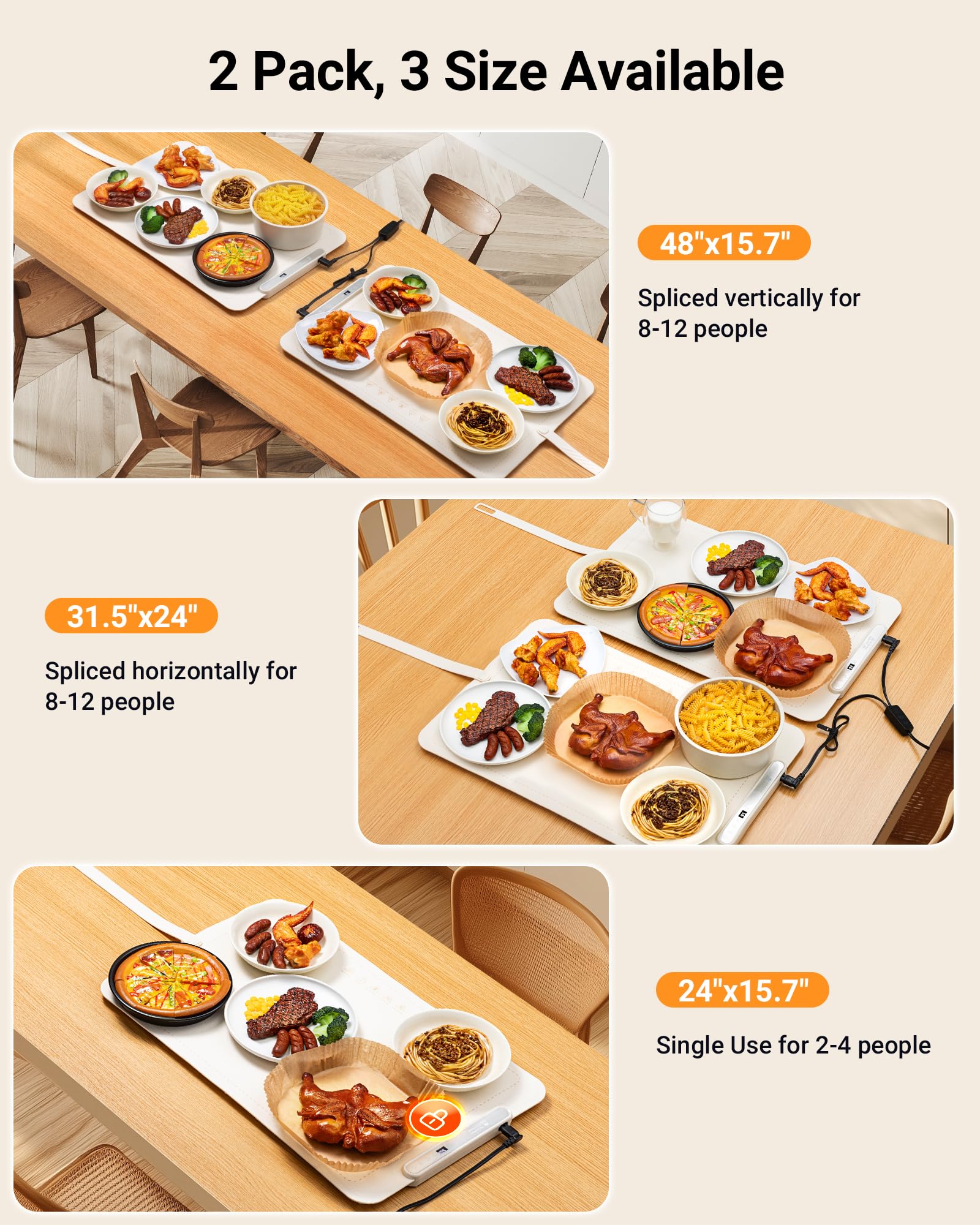 Gracenal warming mat joined-48x16 shows expanded heating surface for parties