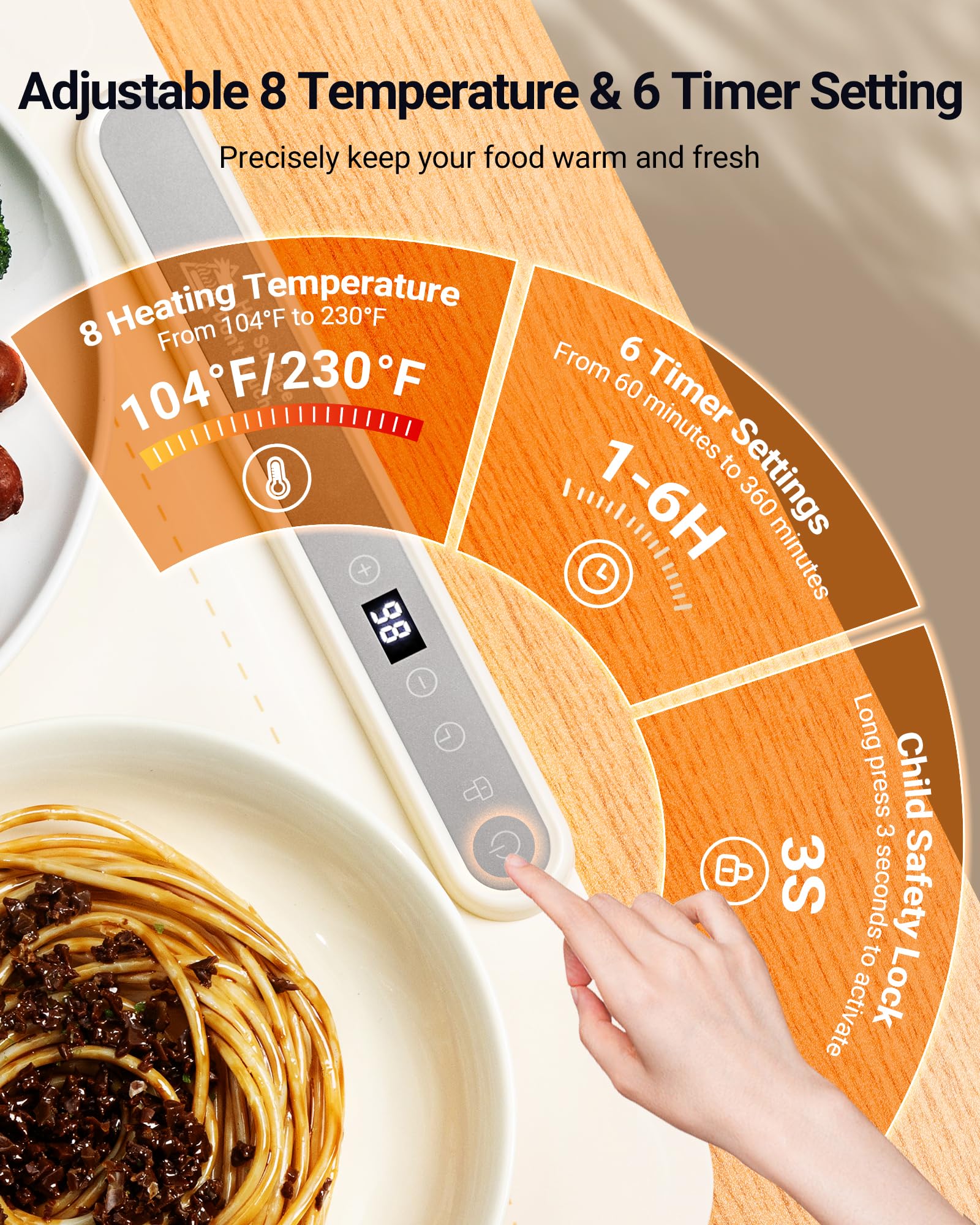 Gracenal warming mat vertical-splice-setup enables tall dish layouts for events