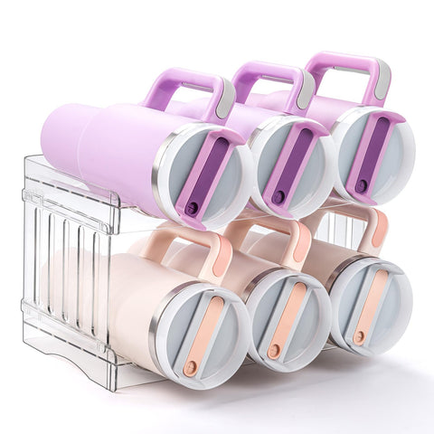 Gracenal water bottle organizer fits Stanley 40 oz bottles, saving cabinet space.