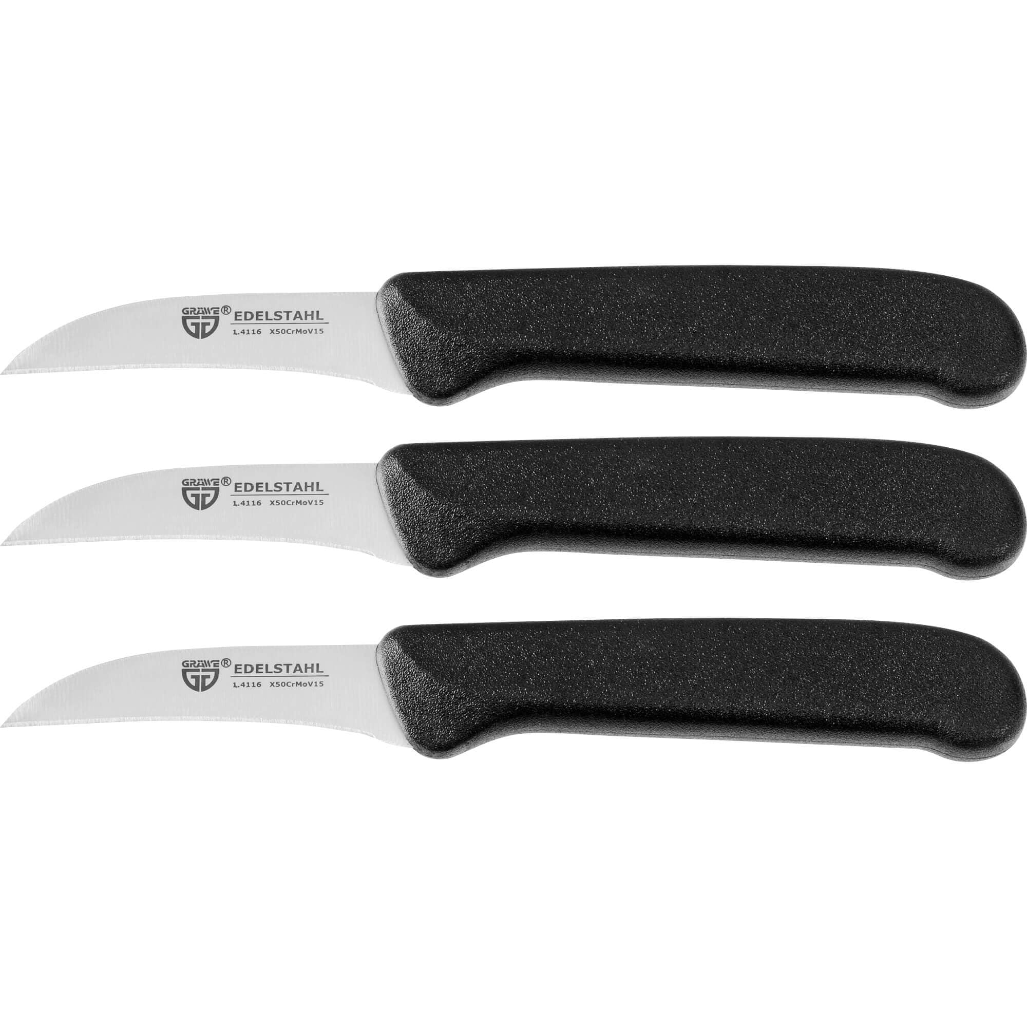 GRÄWE fruit knife set with stainless blades and black handles for precise prep