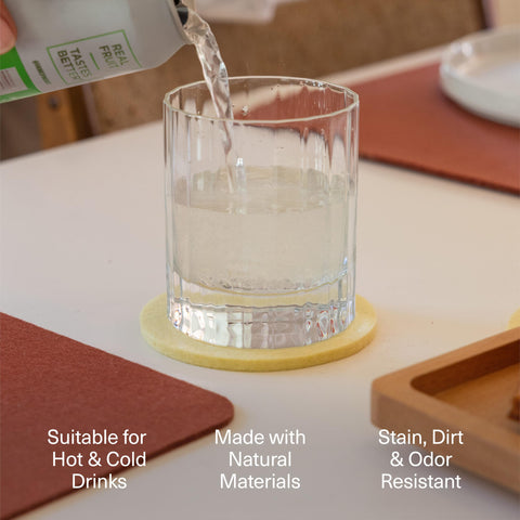 Graf Lantz round coasters are heat resistant for hot cups and mugs.