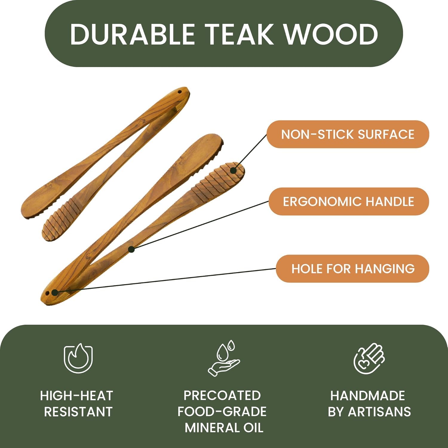 Graindi teak tongs for charcuterie boards with precise serving.