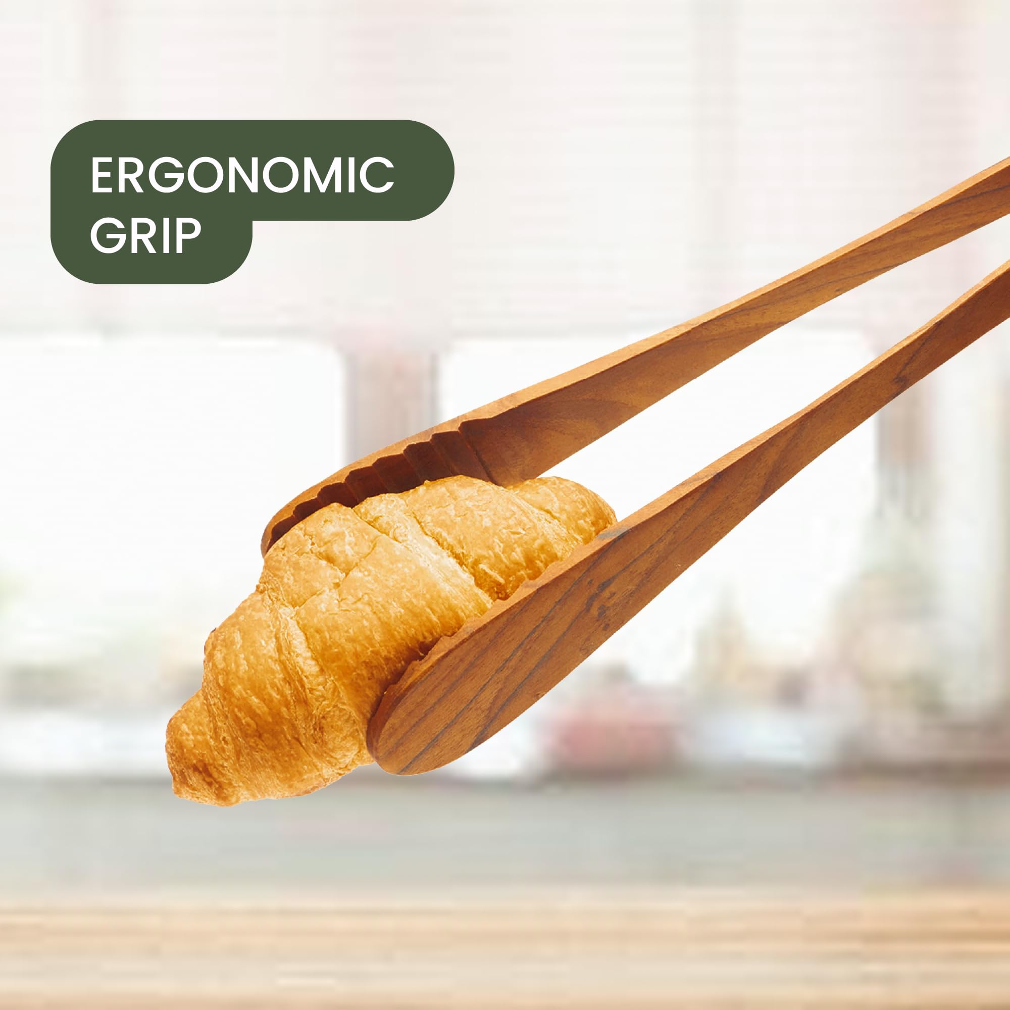 Graindi teak tongs handmade in Bali from sustainable wood.