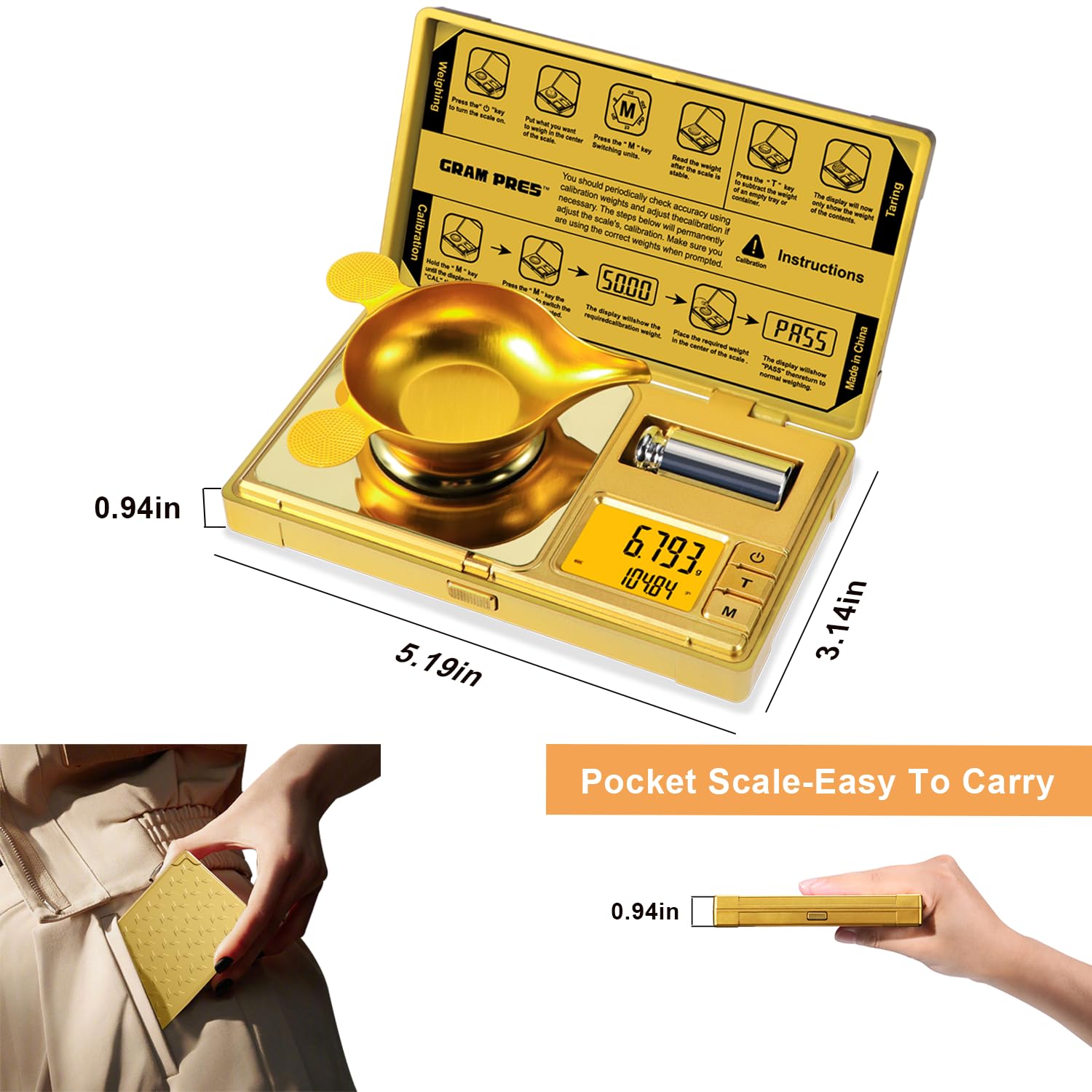GRAM PRES backlit LCD display eases reading in low light