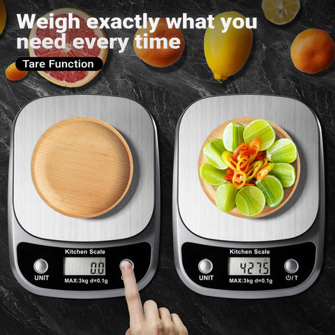 GRAM PRES scale displaying tare function to zero items quickly.