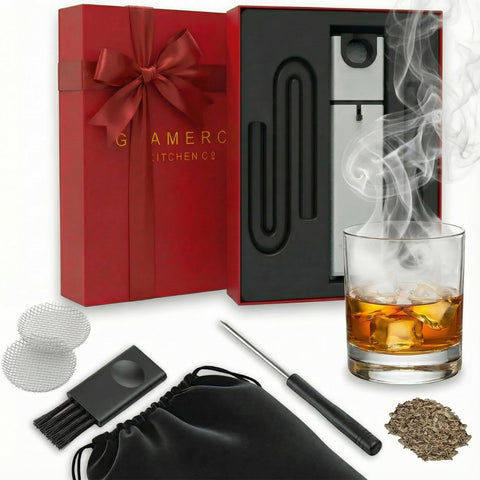 Gramercy Kitchen Cocktail Smoker Kit in premium red gift box for gifting and entertaining.