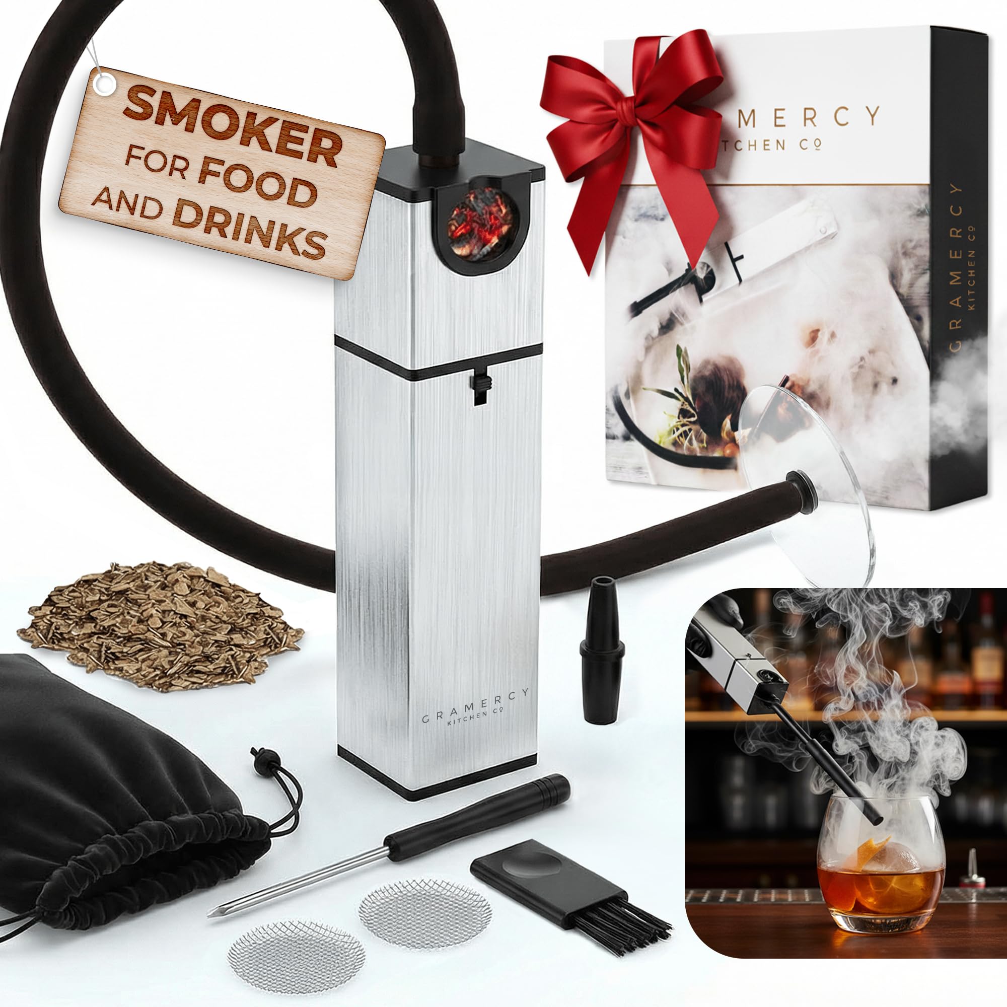 Gramercy Kitchen Cocktail Smoker Kit in action infusing indoor cocktails.