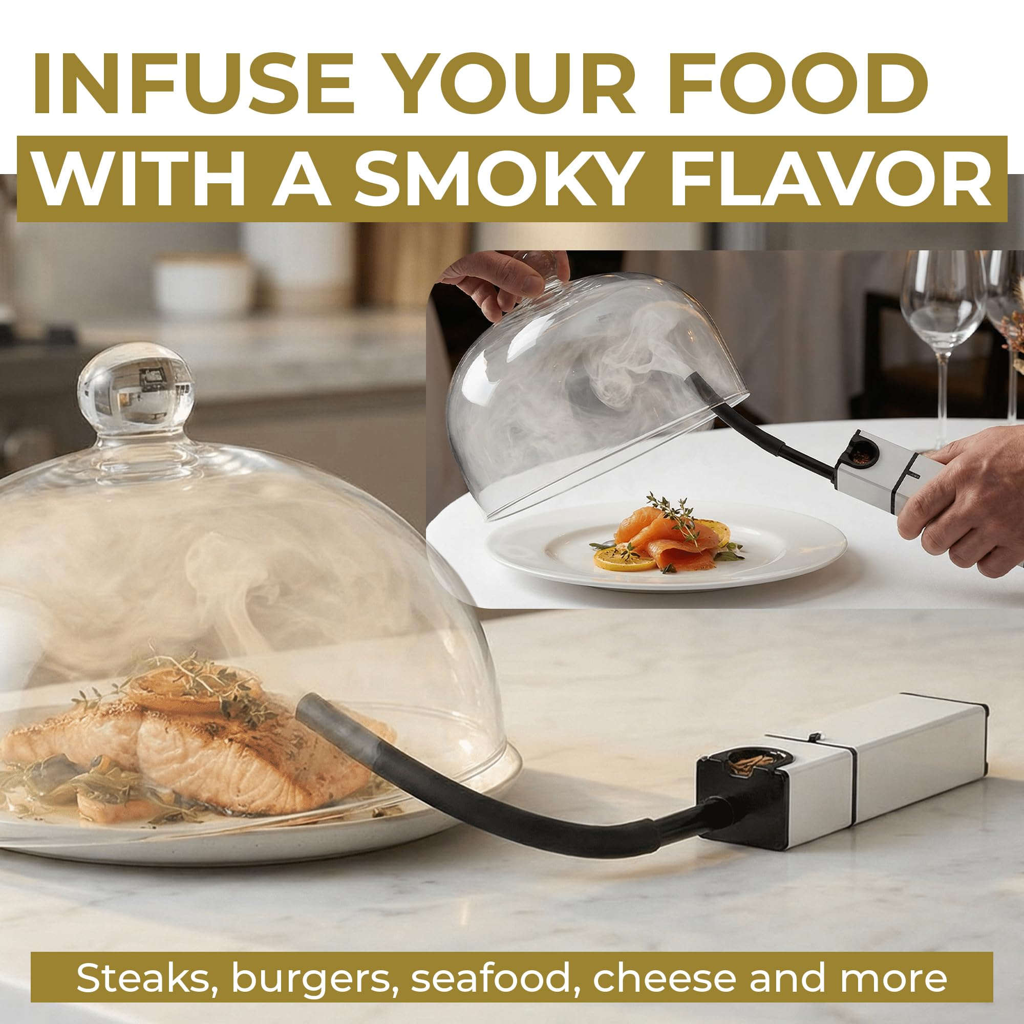 Gramercy Kitchen portable infuser used at home for quick smoking.