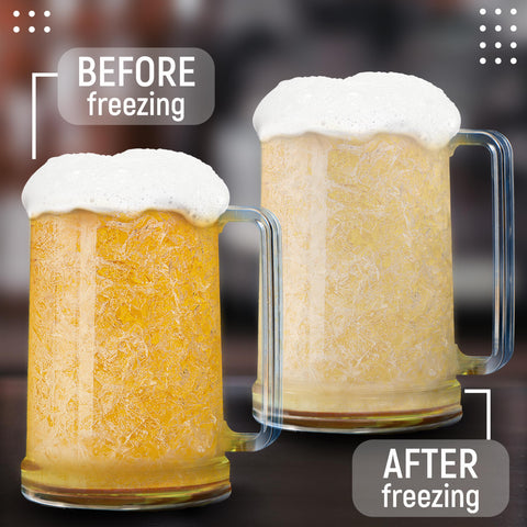 Granatan beer mug close-up shows gel crystals for longer chill.