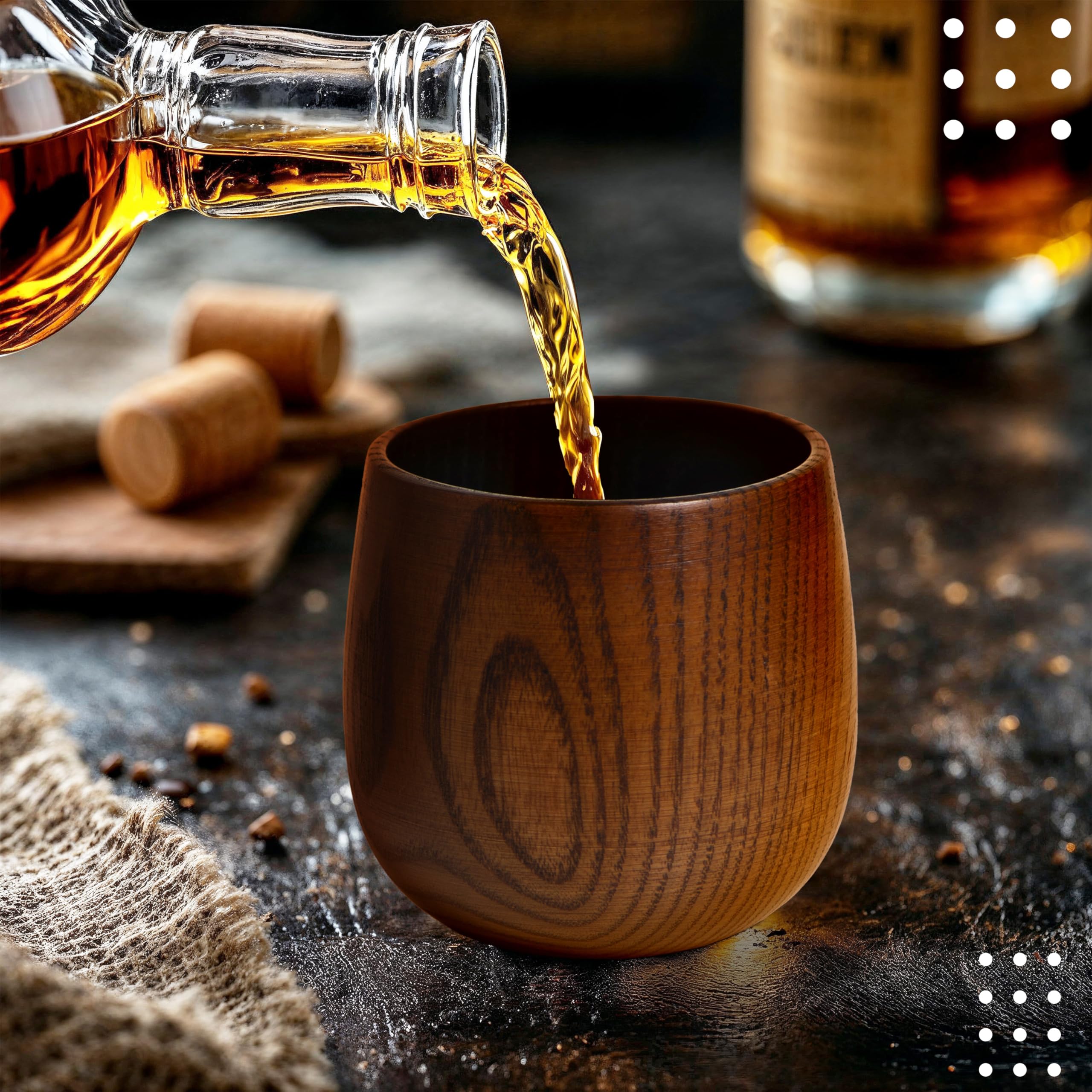 Granatan whiskey glass showcases 10 oz capacity in rustic display.