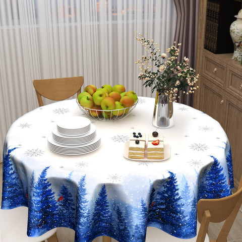 Granbey Christmas round tablecloth with snowy pattern for festive lunches