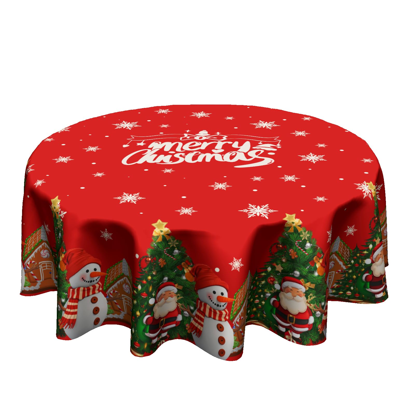 Granbey Merry Christmas round tablecloth with Santa brightening holiday meals.
