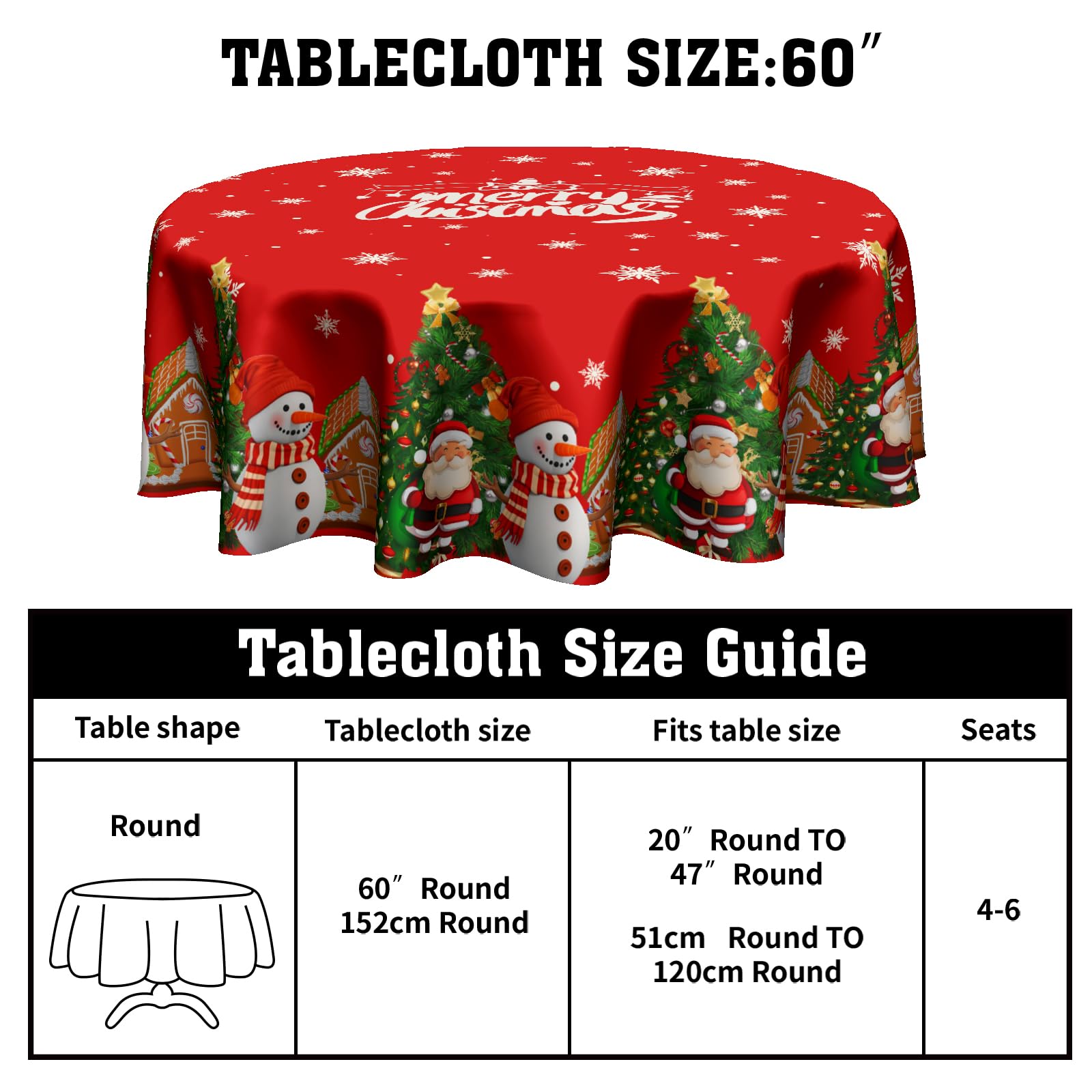 Granbey round tablecloth features a snowman for cozy gatherings.