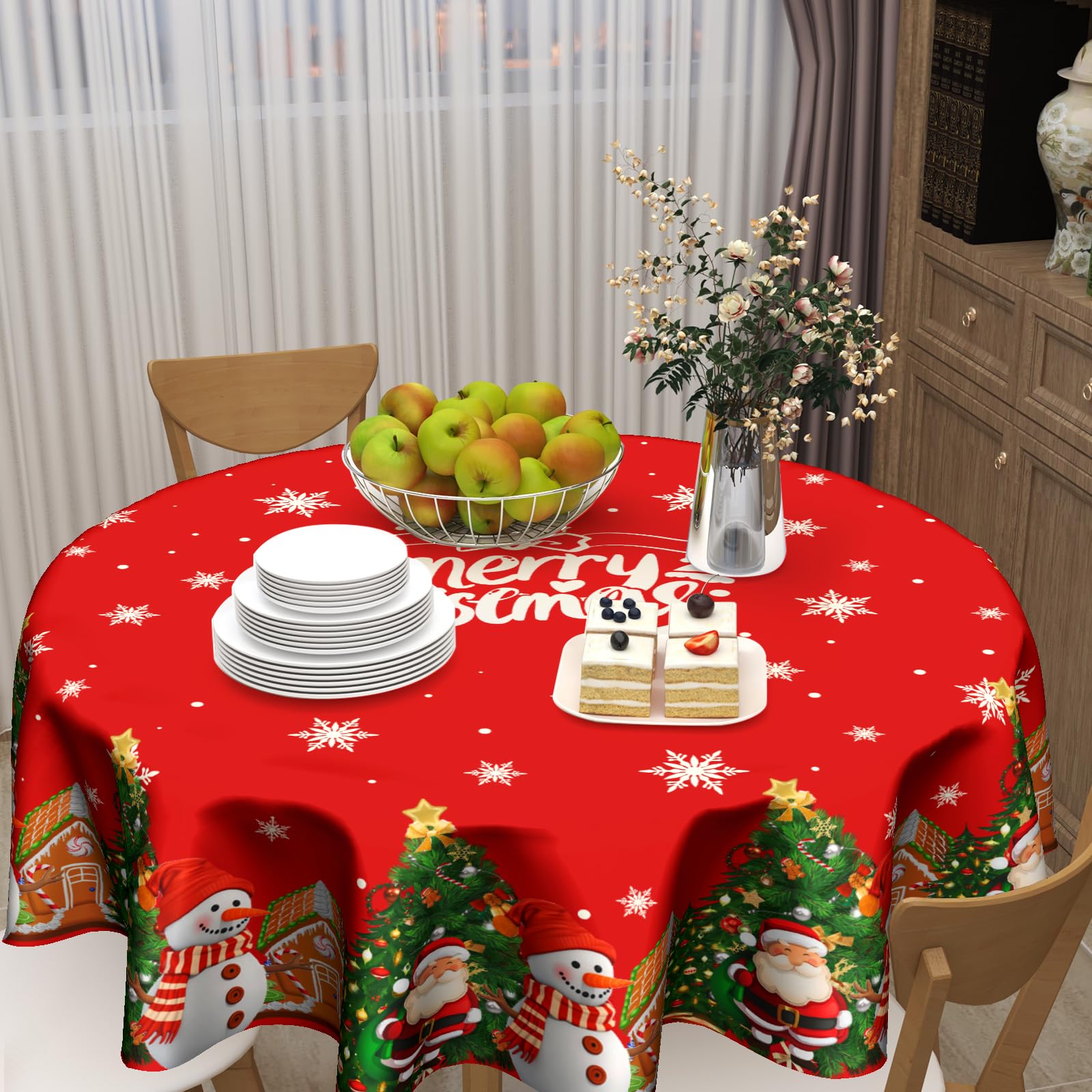 Granbey round tablecloth is easy to wash in cold water.