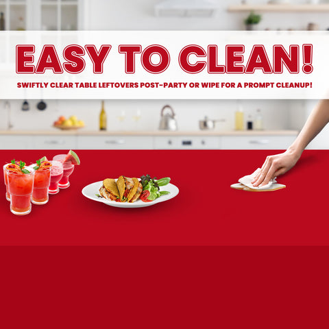 Grandipity disposable red tablecloth simplifies post-event cleanup.