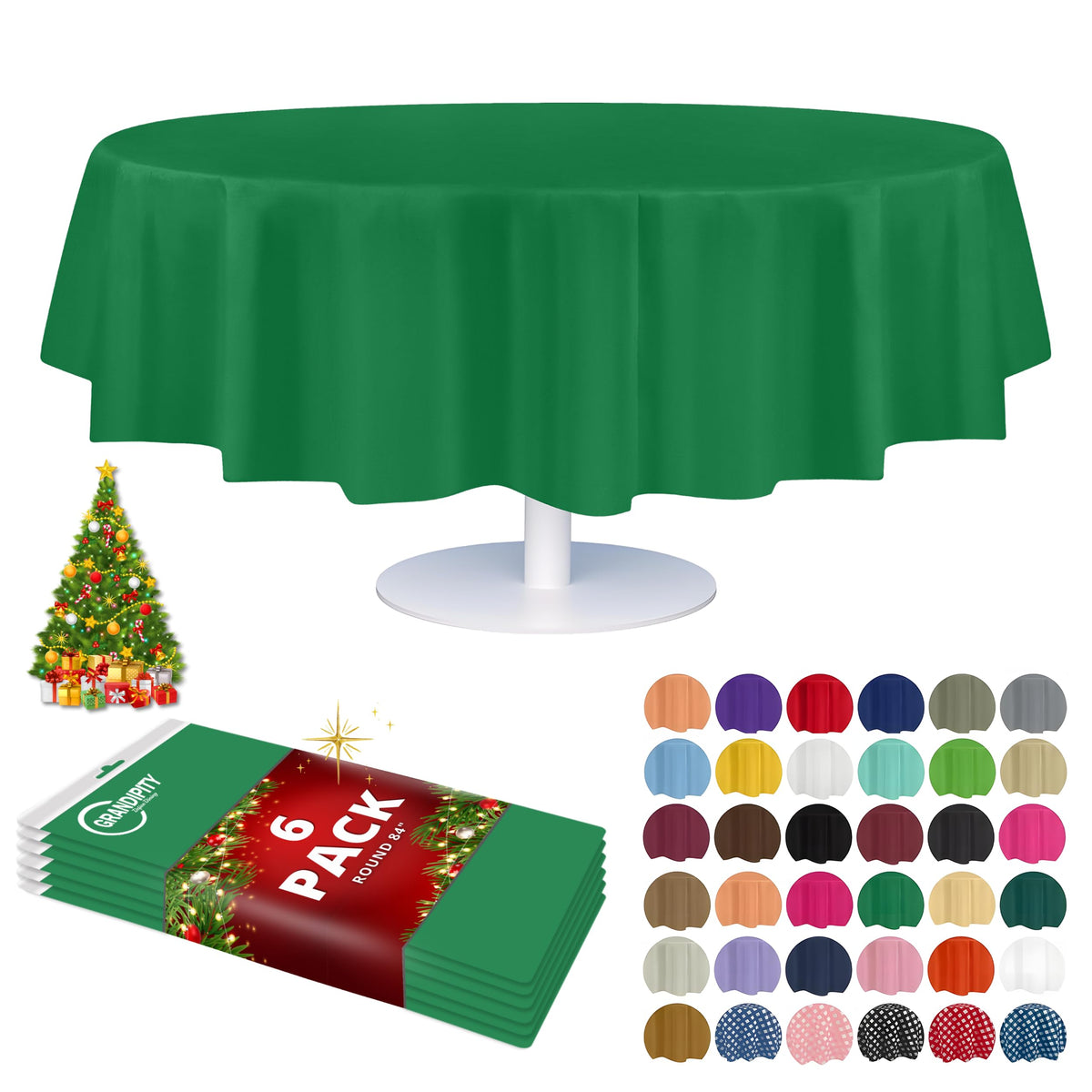 Grandipity green round 84in disposable tablecloth laid on a table for quick coverage