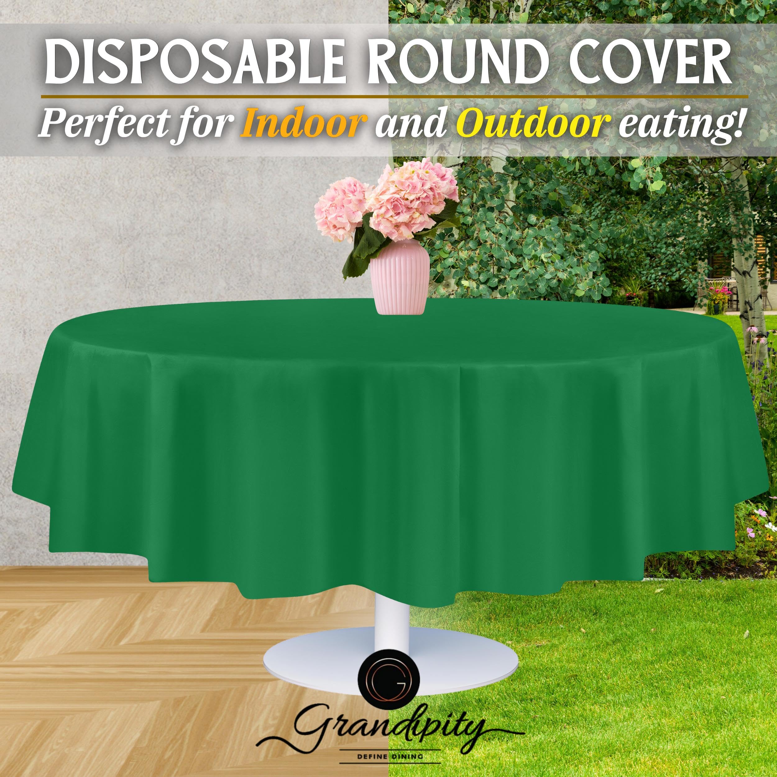 Grandipity green disposable tablecloth illustrating easy cleanup after spills