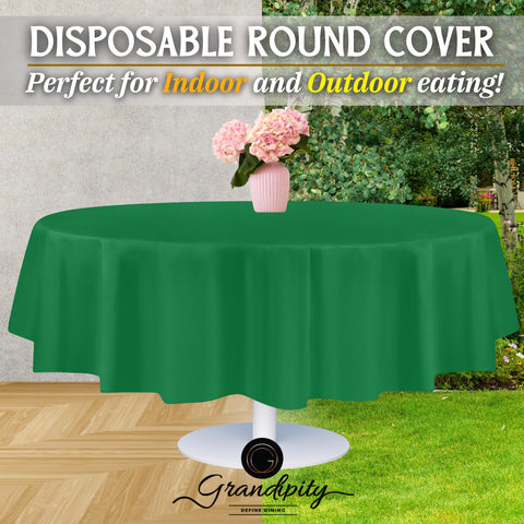 Grandipity green disposable tablecloth illustrating easy cleanup after spills