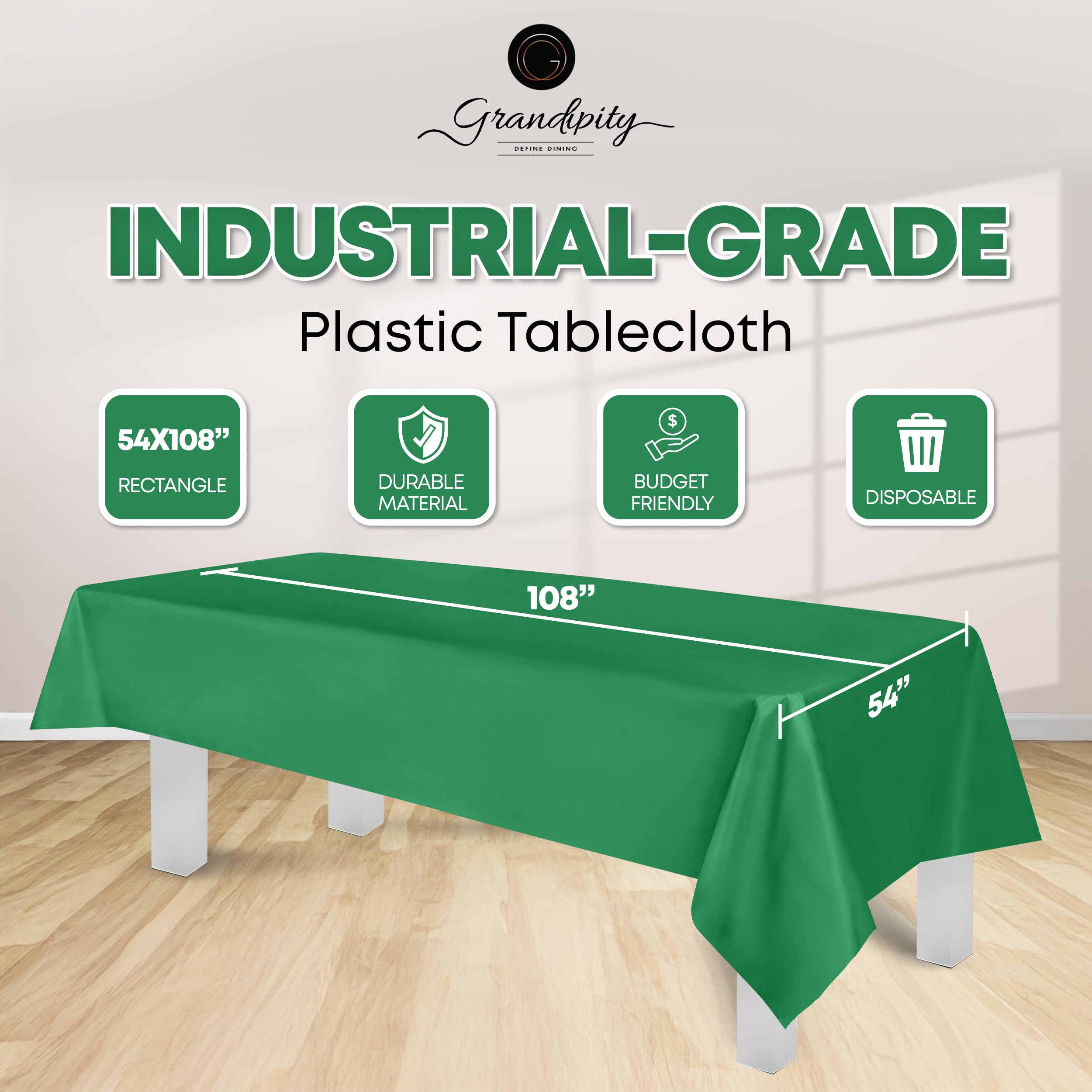 Grandipity green tablecloth elegant design enhances party tables with a vibrant look.