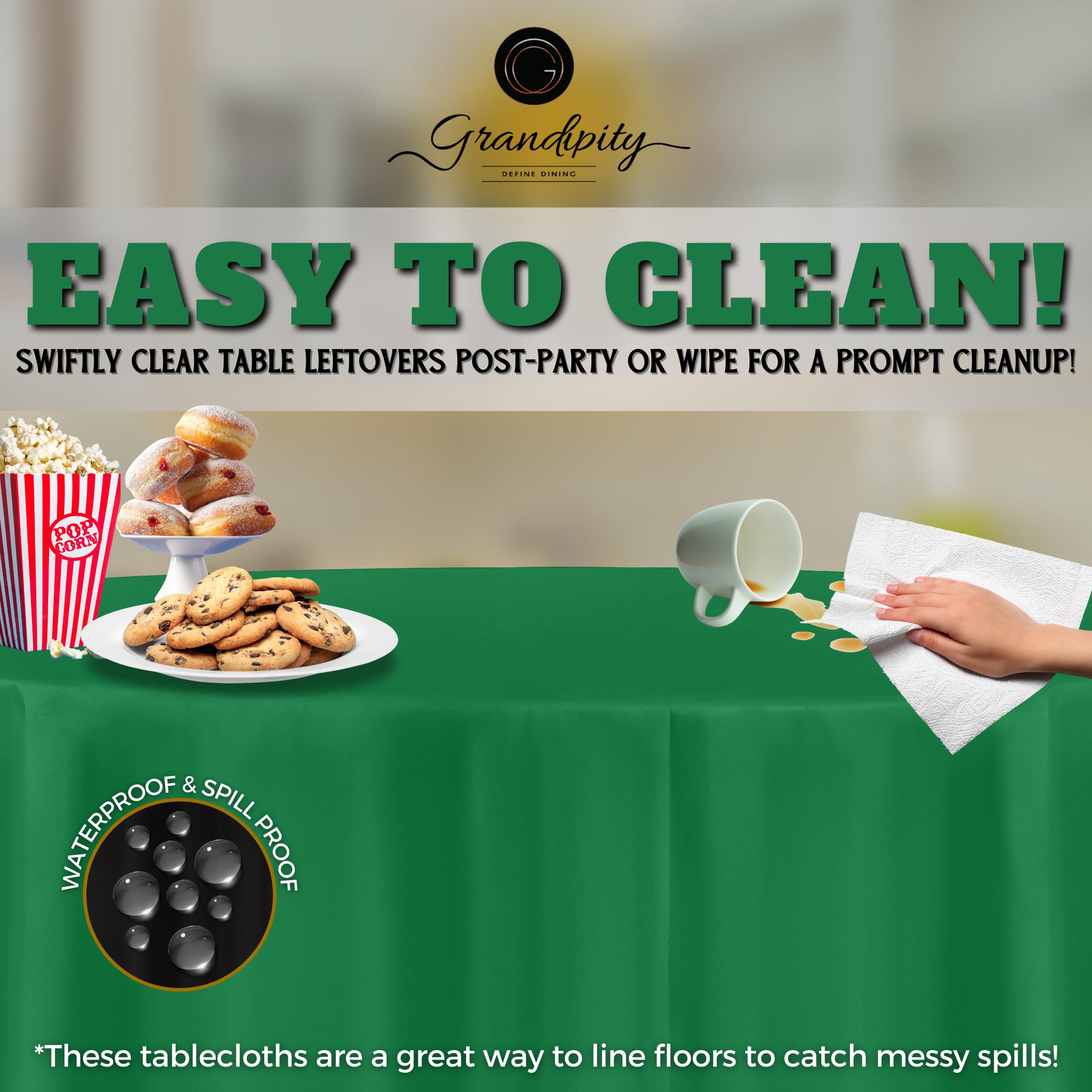 Grandipity green tablecloth packaging image showing six-pack convenience
