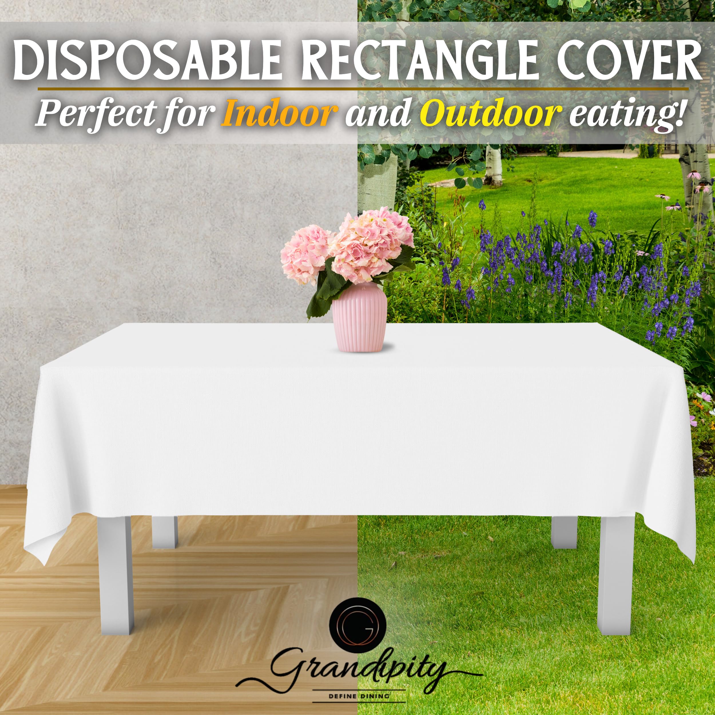 Grandipity six-pack tablecloths for easy cleanup.
