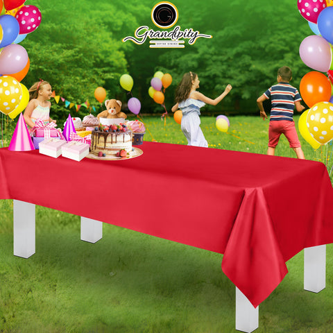 Grandipity red disposable tablecloth protects surfaces during meals and crafts.