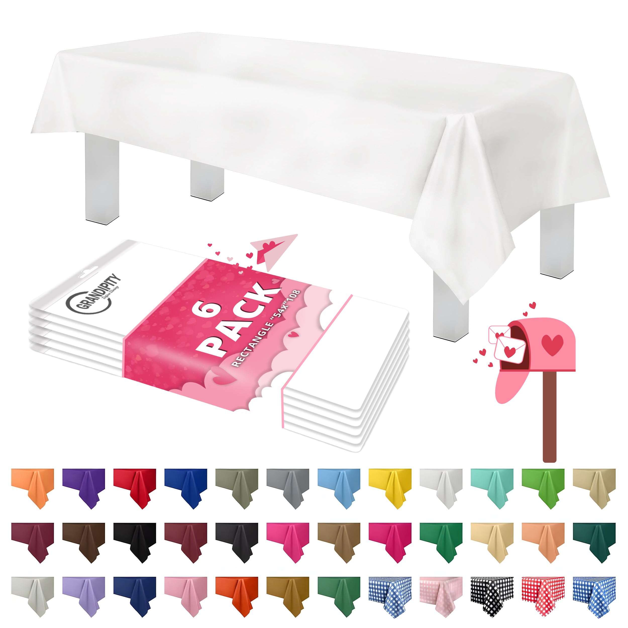 Grandipity white disposable tablecloth on a 54x108 inch table, ready for events.