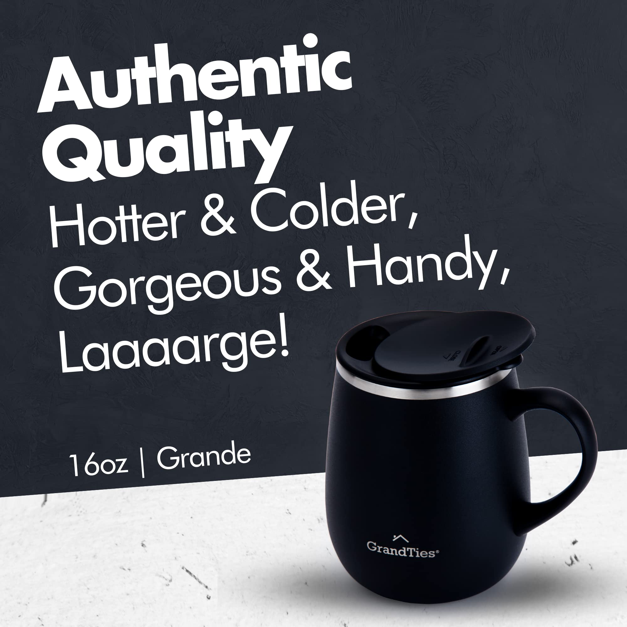 GRANDTIES double-walled stainless steel mug with outer and inner walls preserves temperature.