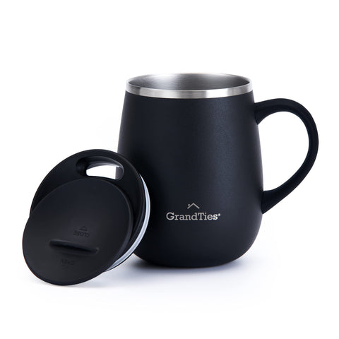 GRANDTIES insulated coffee mug with handle and sliding lid, ideal for commuting.