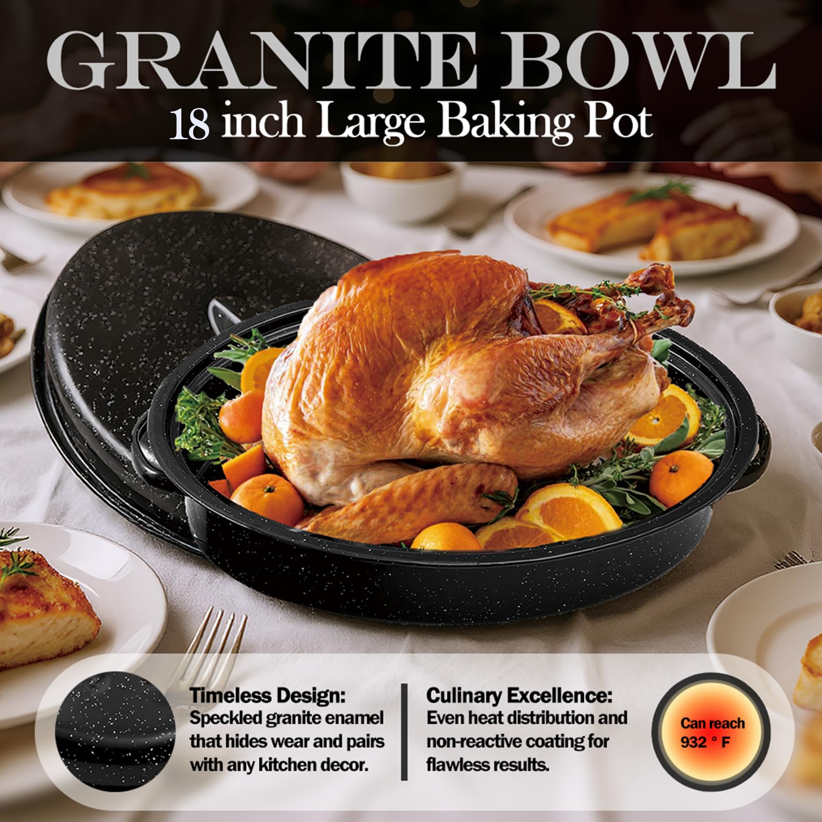 Enamel-coated carbon steel roaster demonstrates durable construction