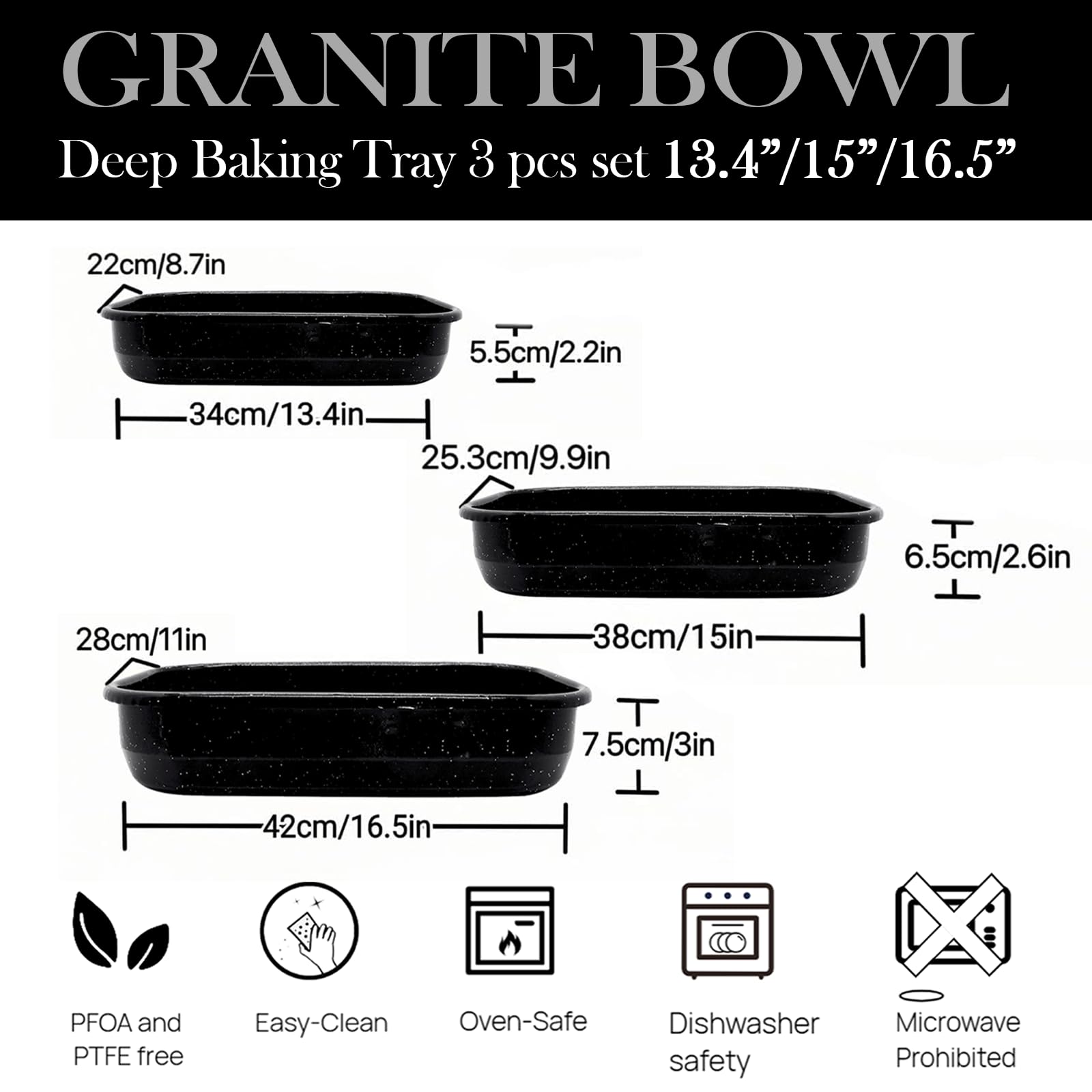Granite Bowl medium roasting pan 15-inch enamel for casseroles and roasts.
