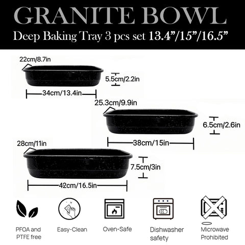 Granite Bowl medium roasting pan 15-inch enamel for casseroles and roasts.