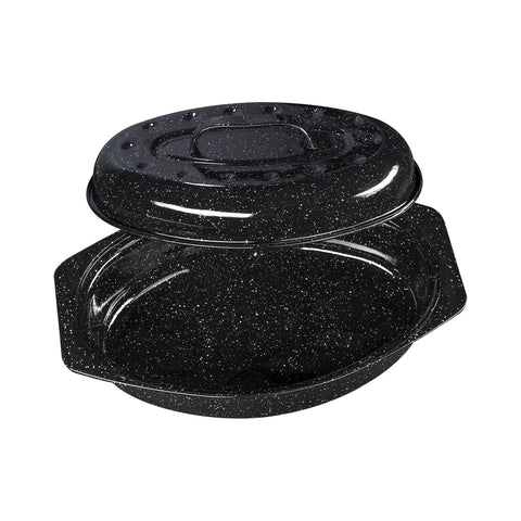Granite Ware oval roaster with lid for even heat and versatile cooking