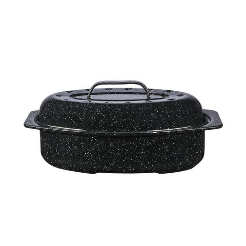 Granite Ware 13-inch oval roaster showing ample 7 lb capacity for poultry and roasts