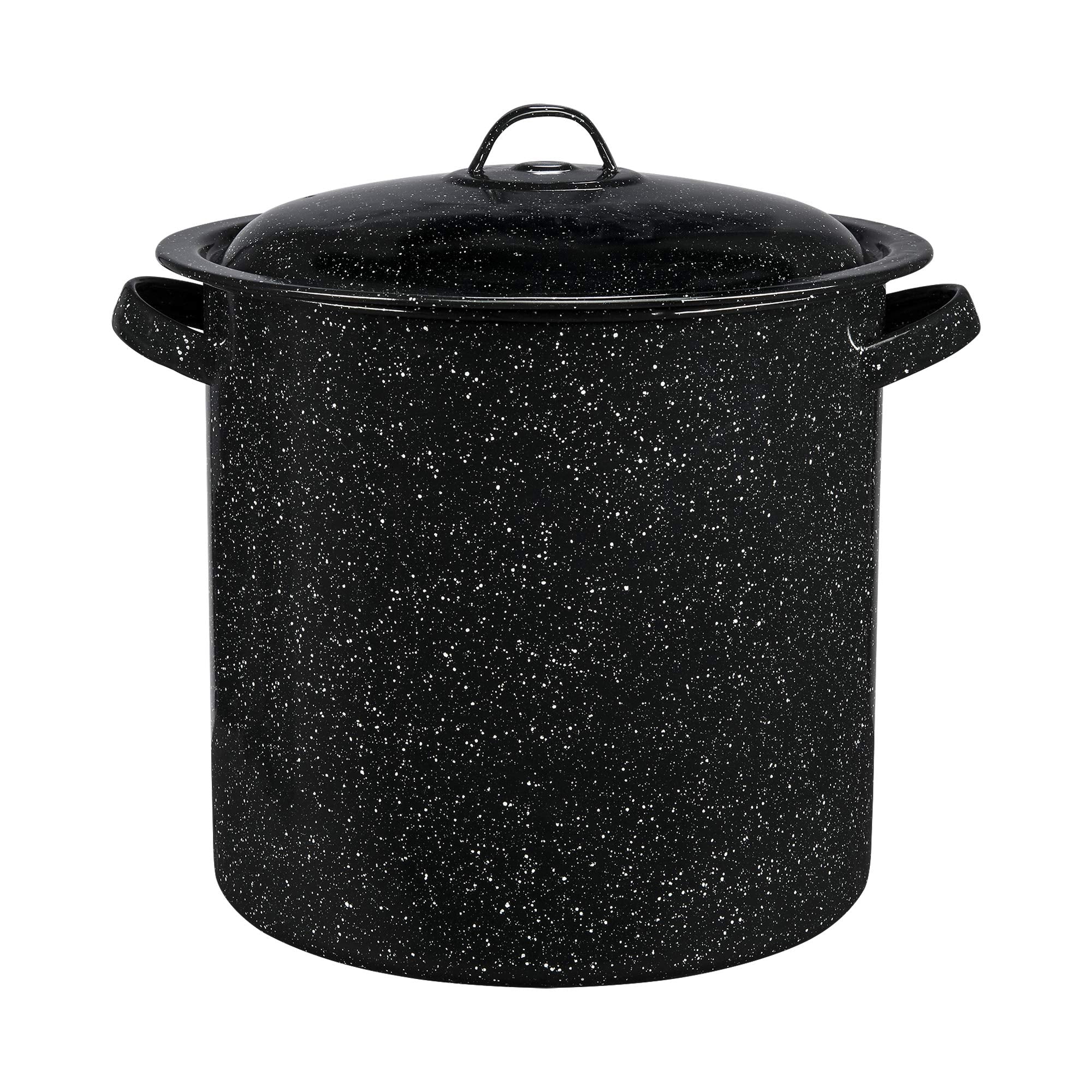 Granite Ware 15.5 qt stock pot with lid for even simmering.