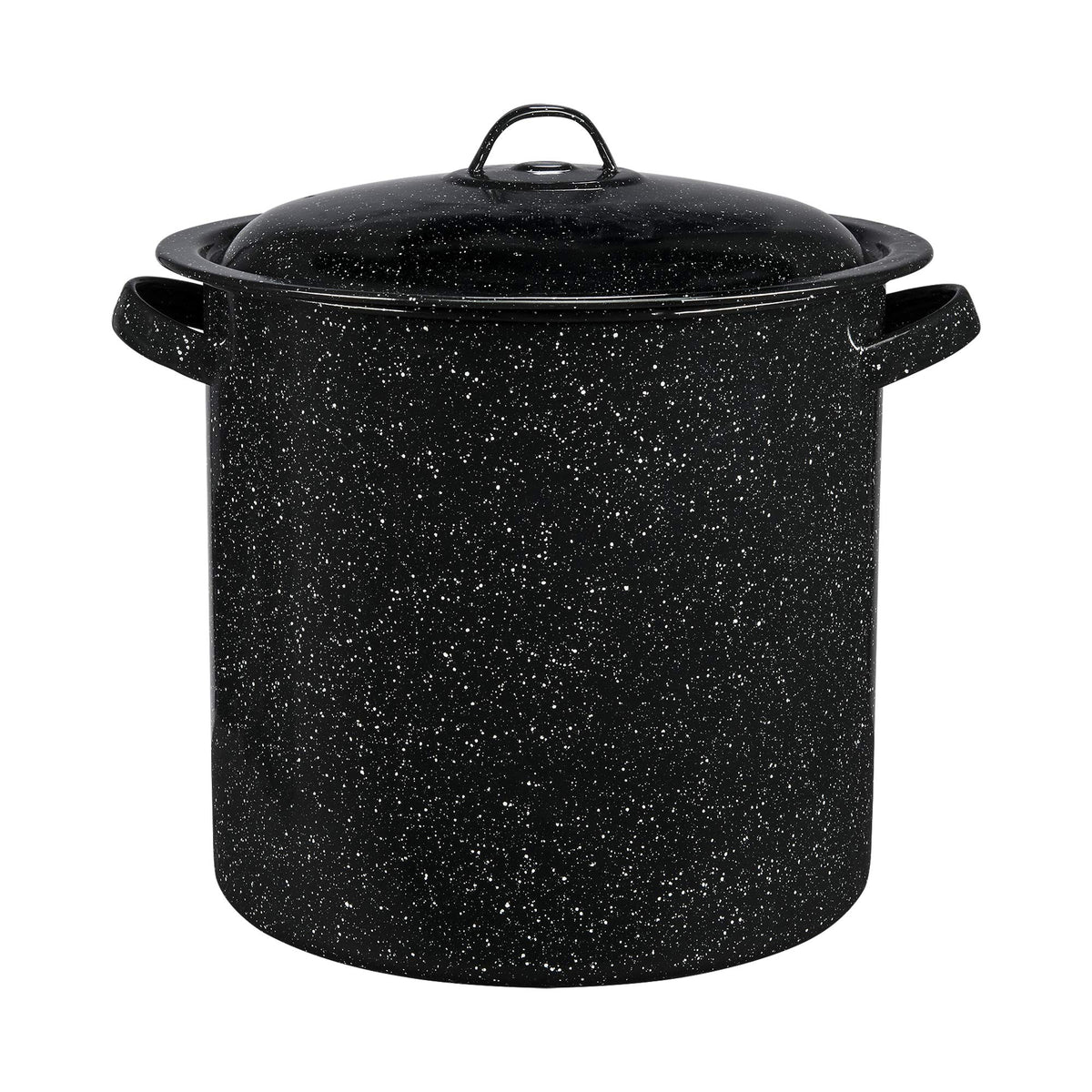 Granite Ware 15.5 qt stock pot with lid for even simmering.