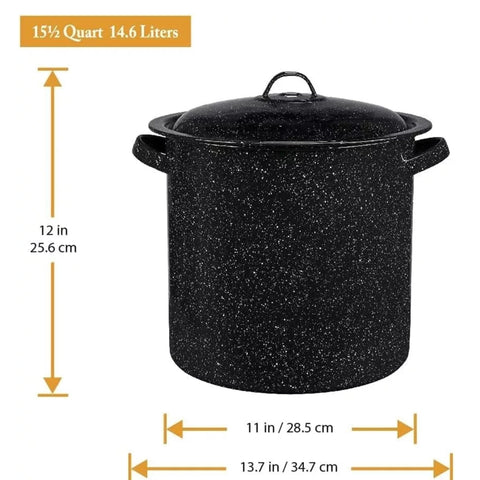 Granite Ware 15.5 qt stock pot boiling large pasta batches.