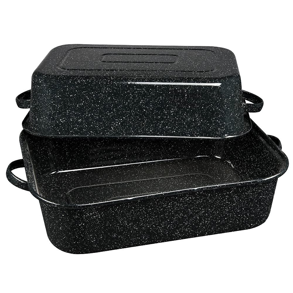 Granite Ware 21-inch covered rectangle roaster with lid for moist, even cooking
