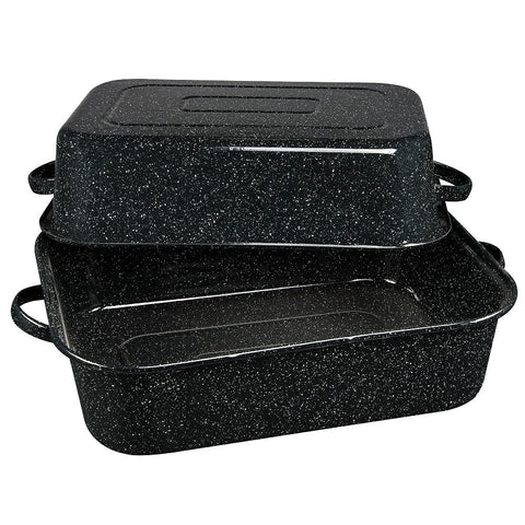 Granite Ware 21-inch covered rectangle roaster with lid for moist, even cooking
