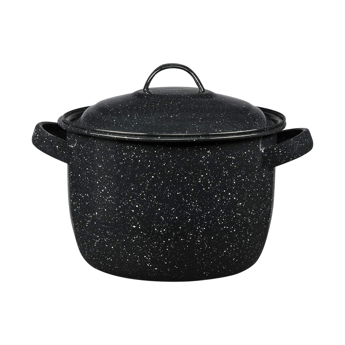 Granite Ware 4-Quart Bean Pot top view shows speckled black enamel and even heat