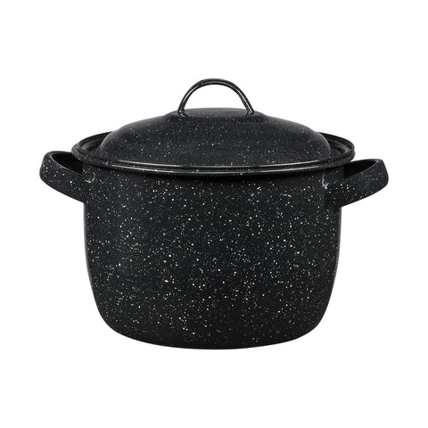 Granite Ware 4-Quart Bean Pot top view shows speckled black enamel and even heat