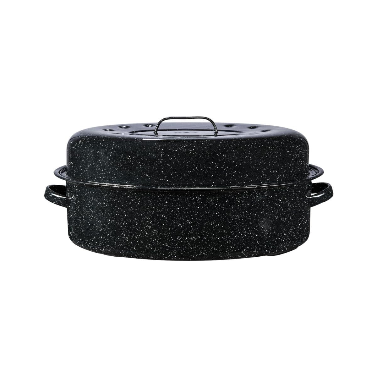 Granite Ware covered oval roaster delivers even browning for tender chicken.