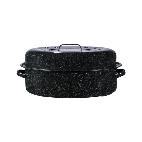 Granite Ware covered oval roaster delivers even browning for tender chicken.