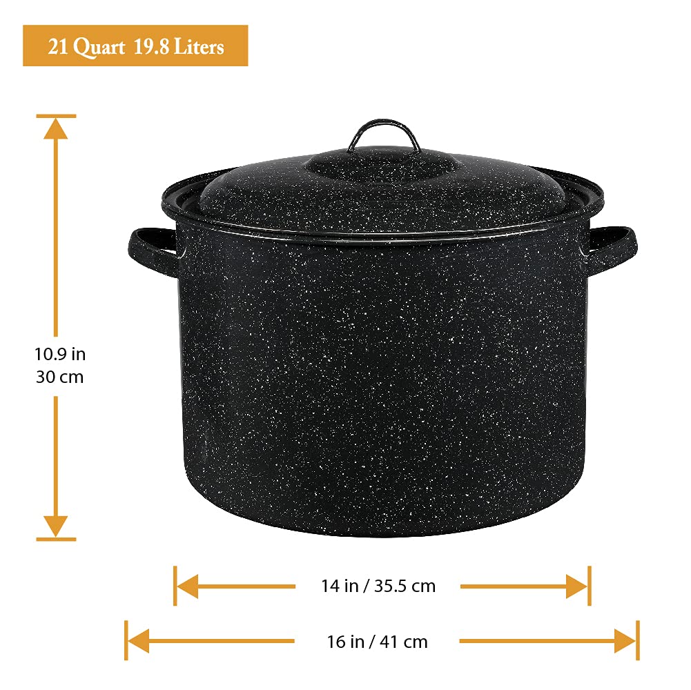 Granite Ware stockpot steel core provides even heat throughout the pot.